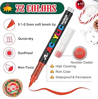 Amamao 72 Colors Acrylic Paint Markers, Soft Brush Tip Pens and Markers, Acrylic Paint Pens for Wood, Stone, Canvas, Glass, Fabric, Egg, Rock Painting and DIY Crafts Art Supplies