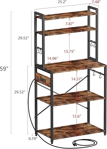 Miniatura 2 de Luckyeestar Estante de cocina para panadería con toma de corriente, estante de cocina multiuso de 5 niveles de metal de 25.2 pulgadas, estante