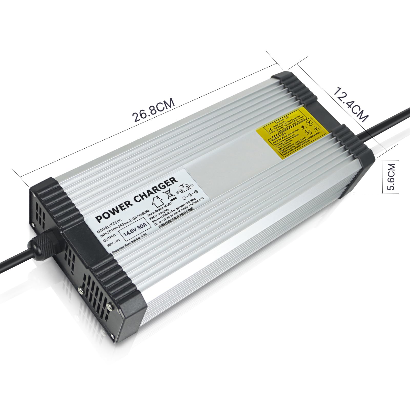 Chargeur Batterie LiFePO4 14,6V 30A avec Pinces Crocodile – Chargeur Haute Puissance pour Batterie Lithium 12V, Système Solaire et Usage Intensif