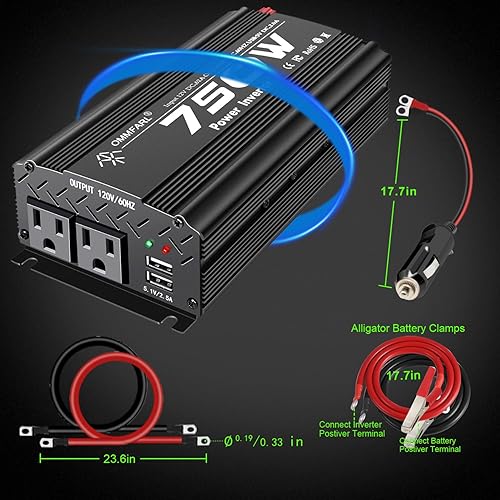 Miniatura 4 de Inversor de corriente de onda sinusoidal modificada de 750 W CC 12 V a CA 110 V pico de 1500 vatios adaptador de inversor de enchufe de coche con