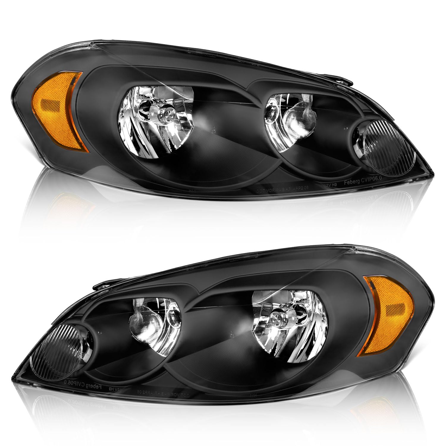 WEELMOTO Headlights Assembly For 2006-2013 Chevy Impala, Headlight Assembly Pair Headlamp Replacement For 14-16 Chevy Impala Limited; 06-07 Chevy Monte Carlo, 06 07 08 09 10 11 12 13 Black Housing