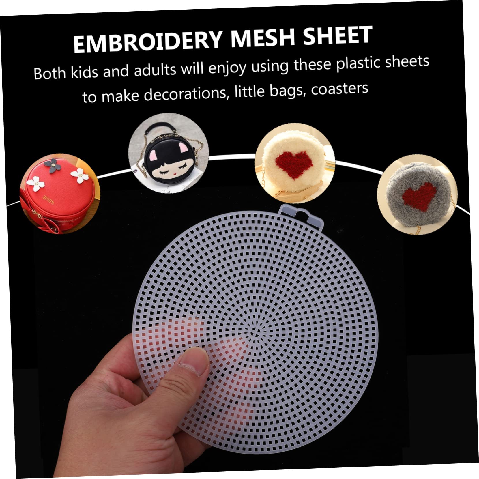 KONTONTY 10pcs Round Braided Pads Mesh Screen Black Mesh Fabric Round Blank for Cross Stitch