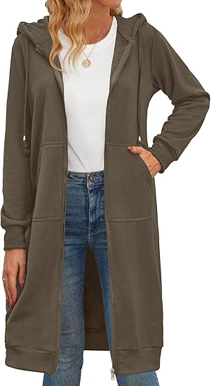 Zeagoo Women's Zip Up Hoodies Oversized Fleece Long Tunic Sweatshirts Casual Long Sleeve 2024 Fall Hoodie Jacket Coat