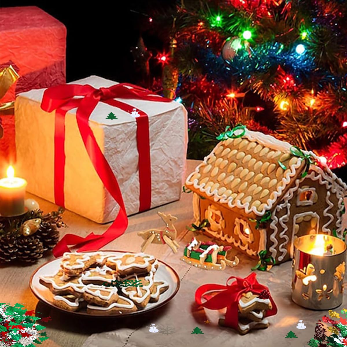 Coriandoli natalizi glitterati rosso verde bianco fiocco di neve Babbo Natale Buon Natale forma tavolo spargere coriandoli paillettes per feste di Natale artigianato fai da te spruzzini coriandoli