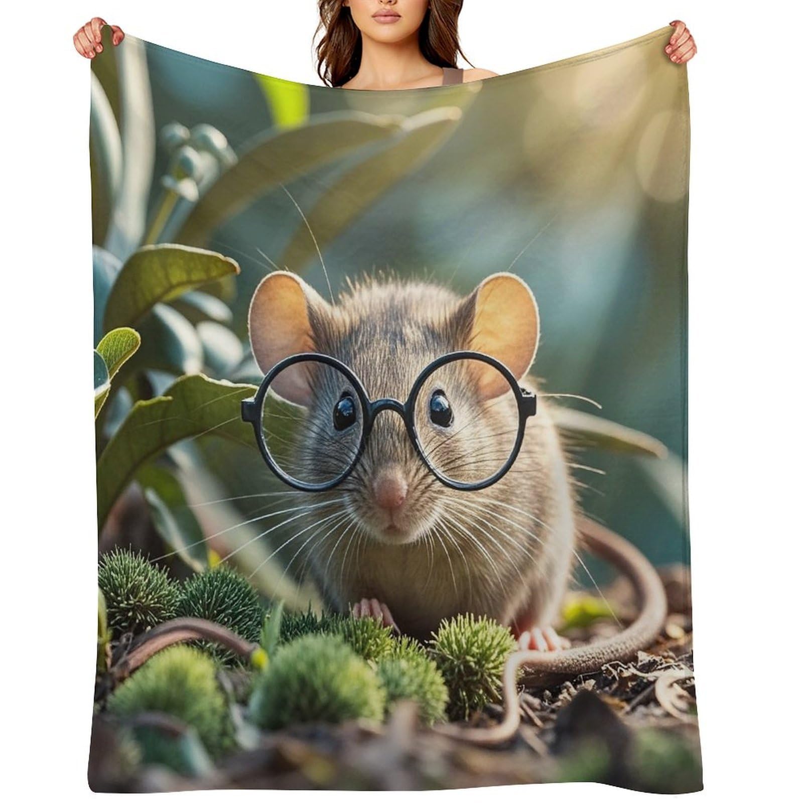 Flannel Guinea Mouse with Glasses Throw Blanket for Couch Super Soft Fuzzy Cozy Flannel Blankets No Shed No Pilling FAnti-Static Winter Bed Blanket Decorative and Giftable Blankets