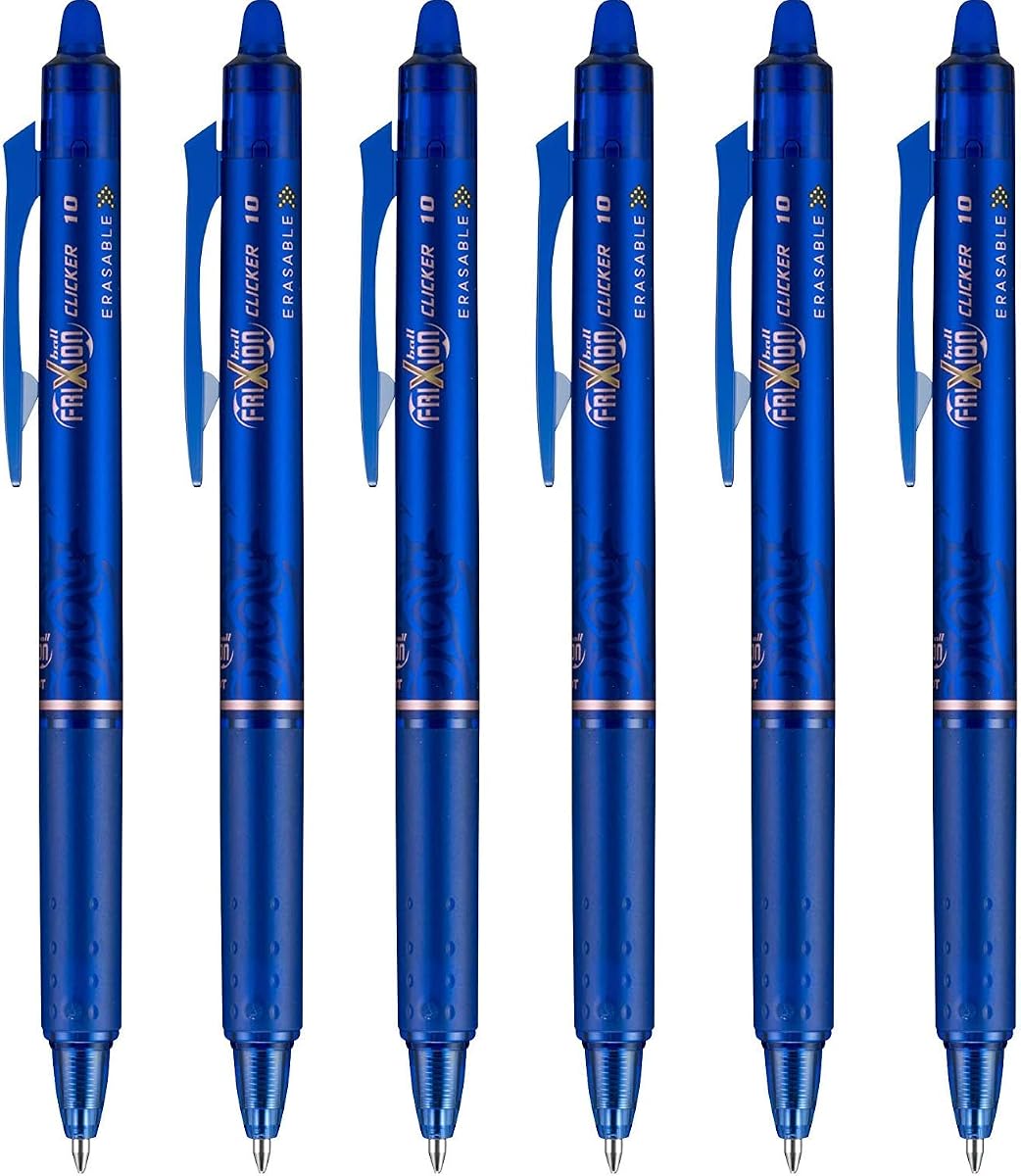 PILOT FriXion Clicker pen 1.0mm, Erasable Gel Pens, Bold Point, 6 pack (Blue)