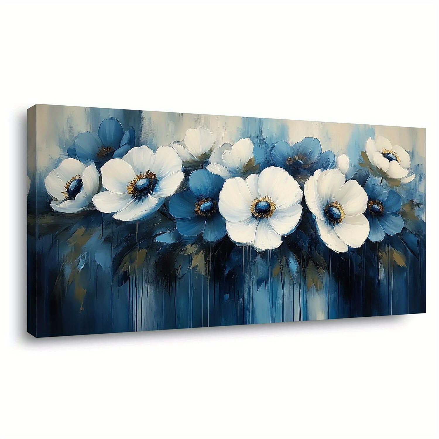 Tableau abstrait moderne bleu et blanc évocation sérénité nature - 8