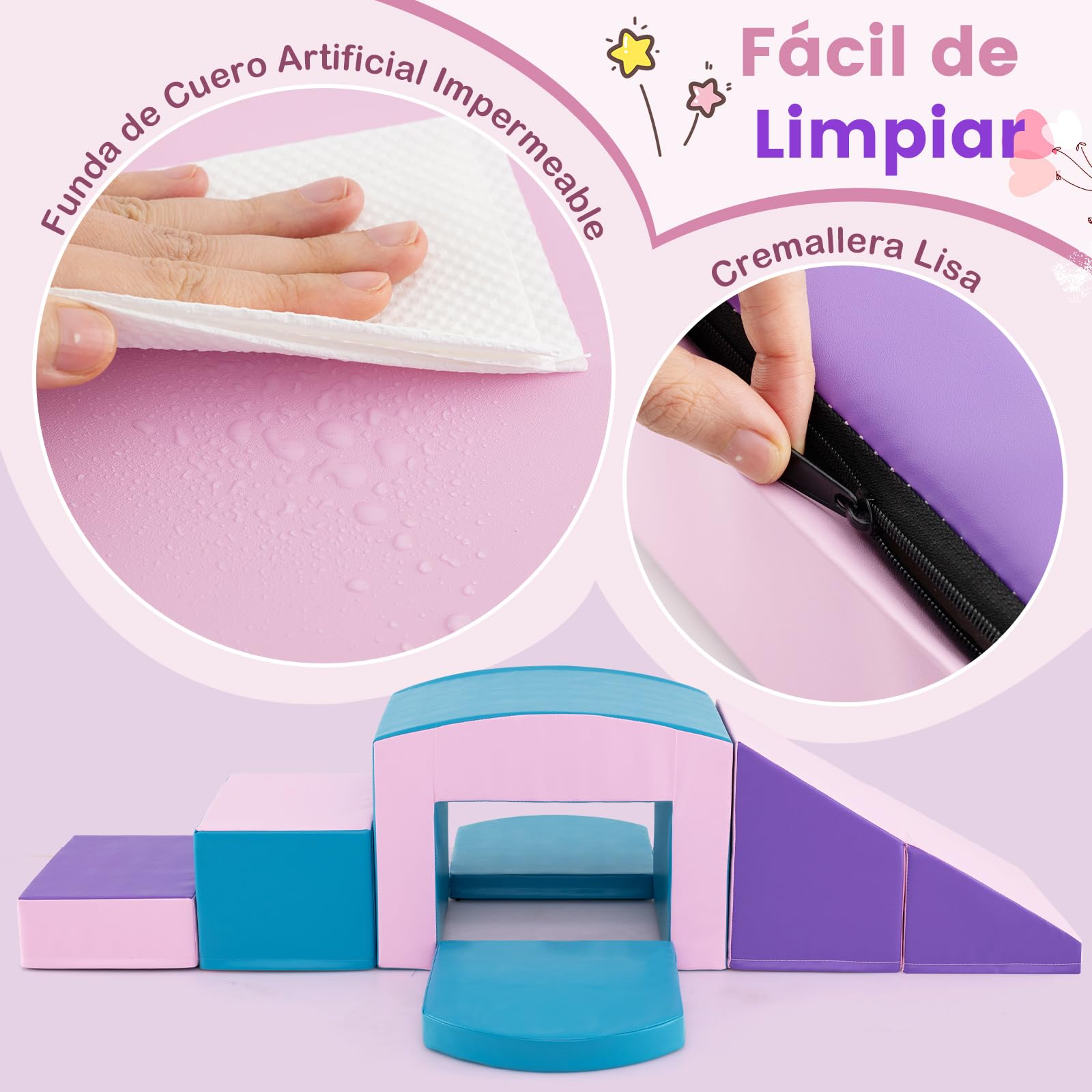 COSTWAY Juego de 6 Bloques de Espuma para Niños de 12 Meses+, Grande, Bloques de psicomotricidad Infantil para Escalar y Gatear, Suave, Soft Play Corner Climber (Rosa y Morado)