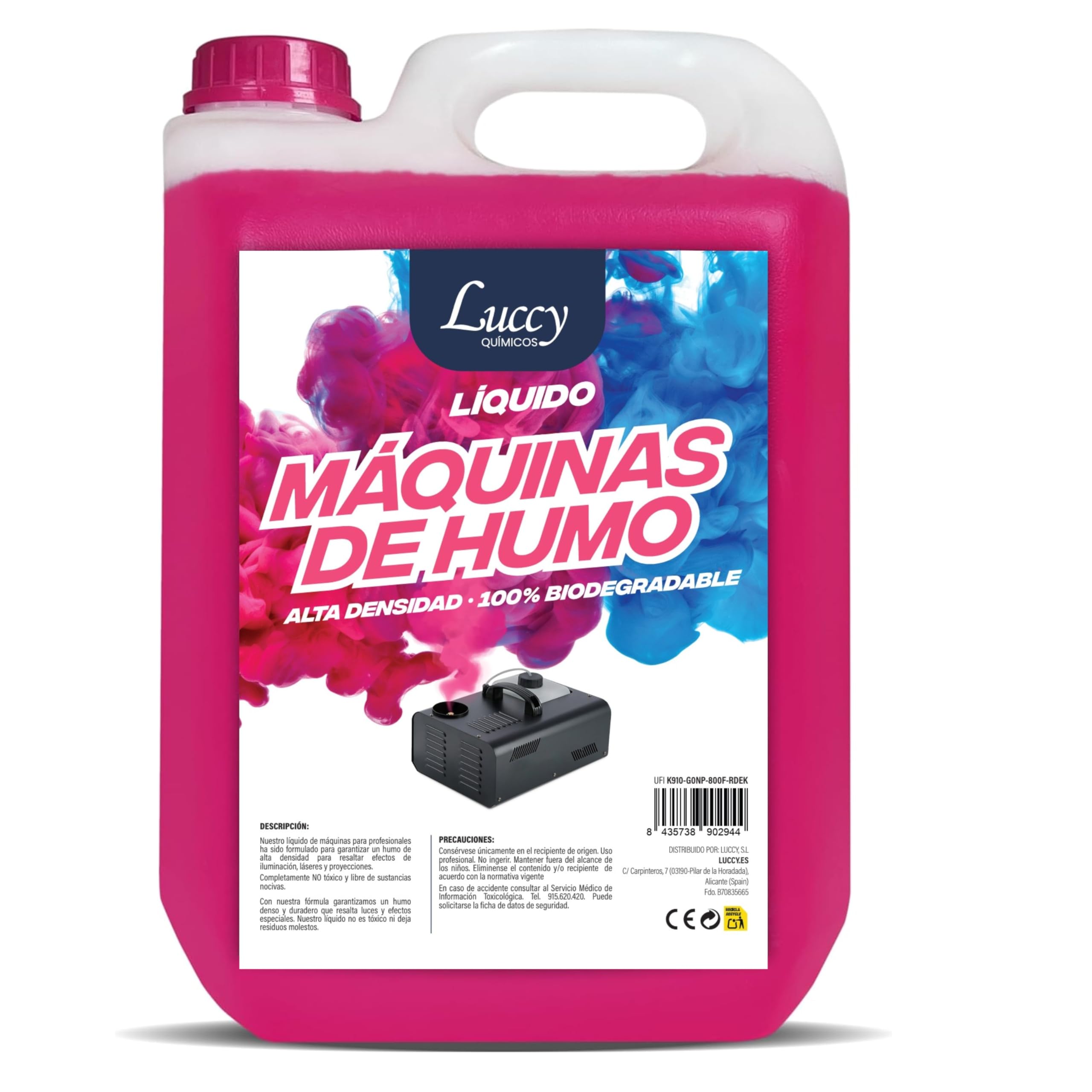LUCCY Líquido para Máquina de Humo Natural - Fórmula Mejorada - Humo Alta Densidad y Larga Duración, Seguro para Respiración, Fiestas, Eventos, Discoteca (5 Litros)