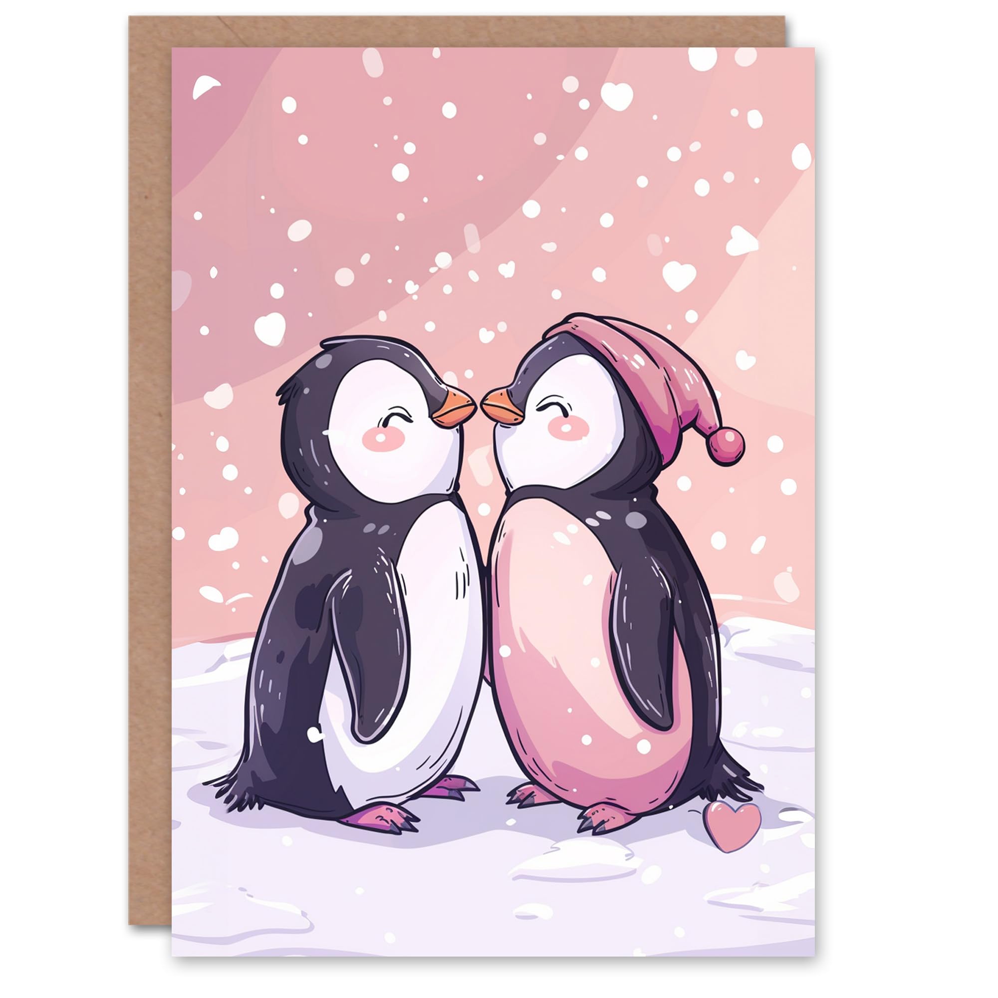 Artery8 Christmas Card - Penguin Couple - Winter Love - Pink