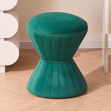 Multifunction Velvet Ottoman, Upholstered Vanity Stool Chair, Sturdy Round Footstool for Makeup, Living Room, Bedroom, Entryway, Green