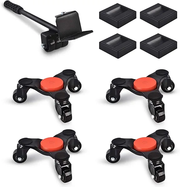 Ronlap Furniture Moving Dolly Mover Sliders with 3 Wheels Steel Moving Rollers for Heavy Furniture 6-Inch Triangular Wheel Kit with Lifter 4 Pack Pool Table Move Easily Tools 500Lbs, Black