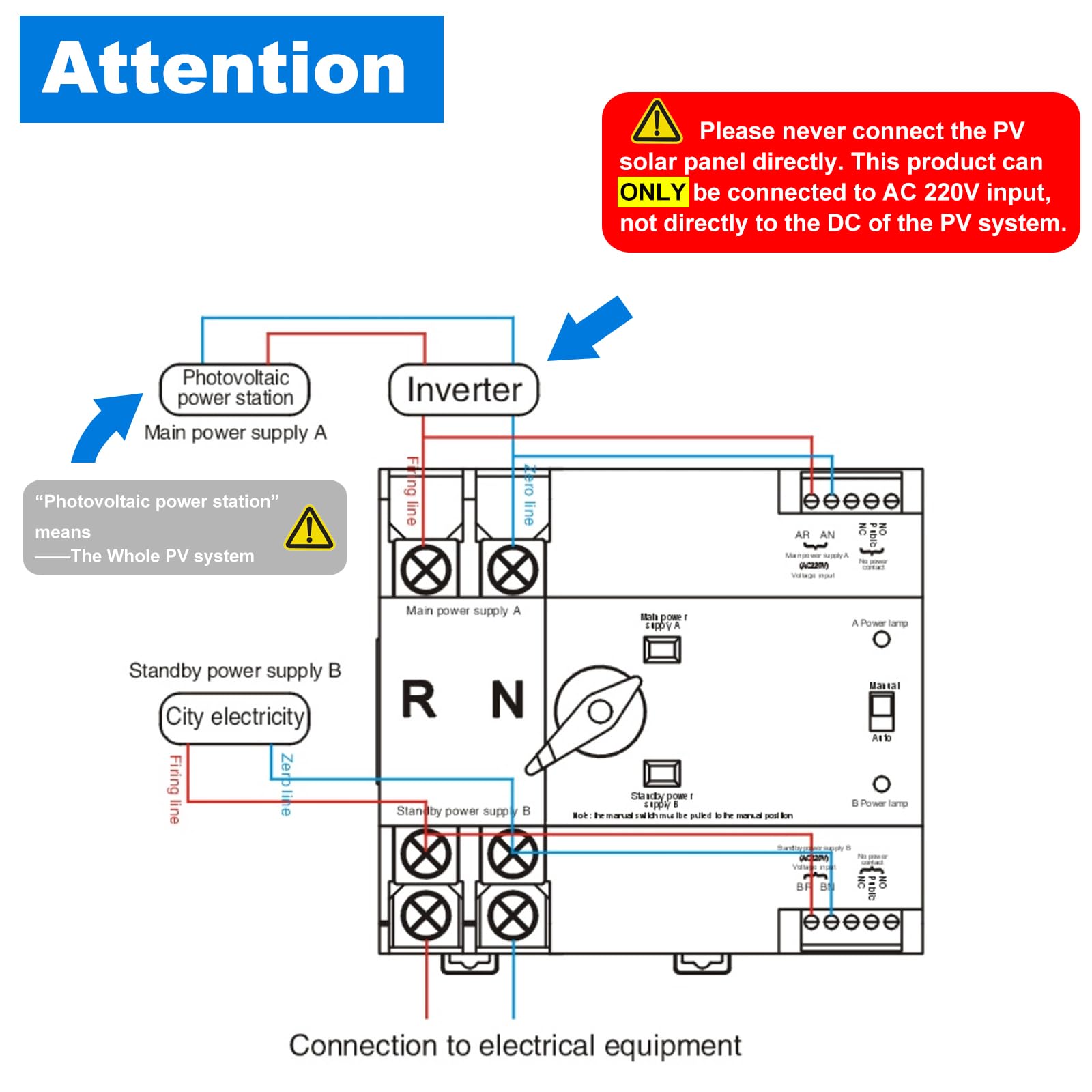 2P 100A ATS, automatischer Transferschalter, ATS Photovoltaik 220V 100A 2P Automatischer Interuptor mit doppelter Transference, für Solarpanel und kommunale Elektrizität