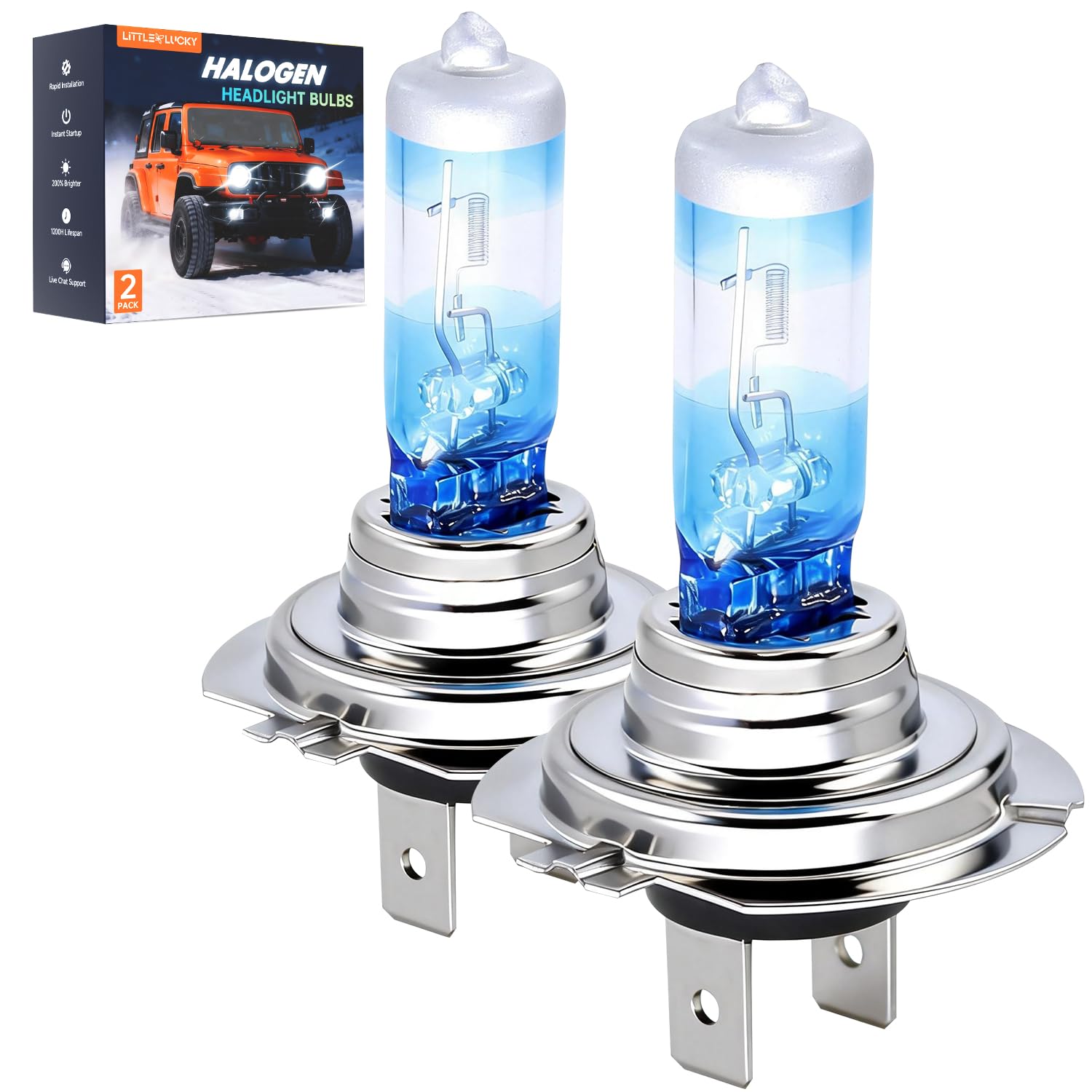 H7 Halogen Headlight Bulbs, 3800K Warm White, 300% Brighter, OEM Fit