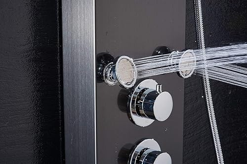 Miniatura 5 de ELLO&ALLO Sistema de torre de panel de ducha LED, pantalla hidroeléctrica, masaje de lluvia con chorros, negro cepillado