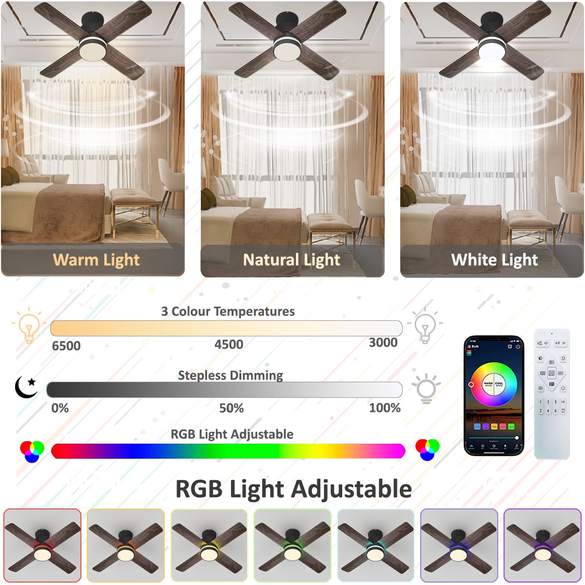 Deckenventilator Mit LED Beleuchtung 106cm - RGB Dimmbar & APP Steuerung