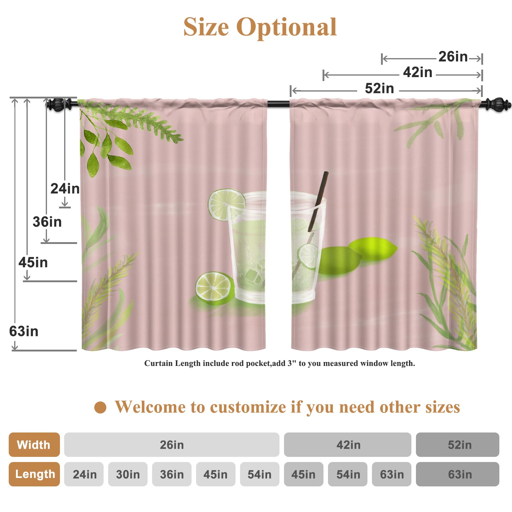 Renaiss Blue Lemonade Kitchen Tier Curtains - 26x30 Inch, Linen Textured, Light Filtering, 2 Panels - View #9