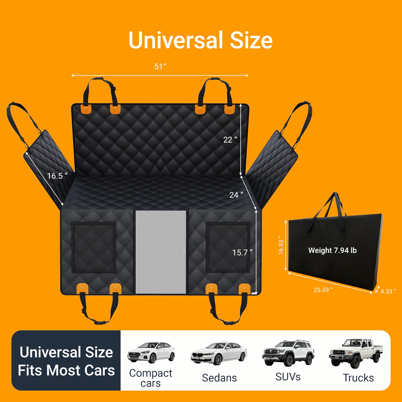 Dog Car Seat Cover for Back Seat, Hard Bottom Dog Hammock Seat Cover, Waterproof & Scratch-Resistant, Non-Slip Backseat Protector with Mesh Window for Cars, SUVs & Trucks - image 6
