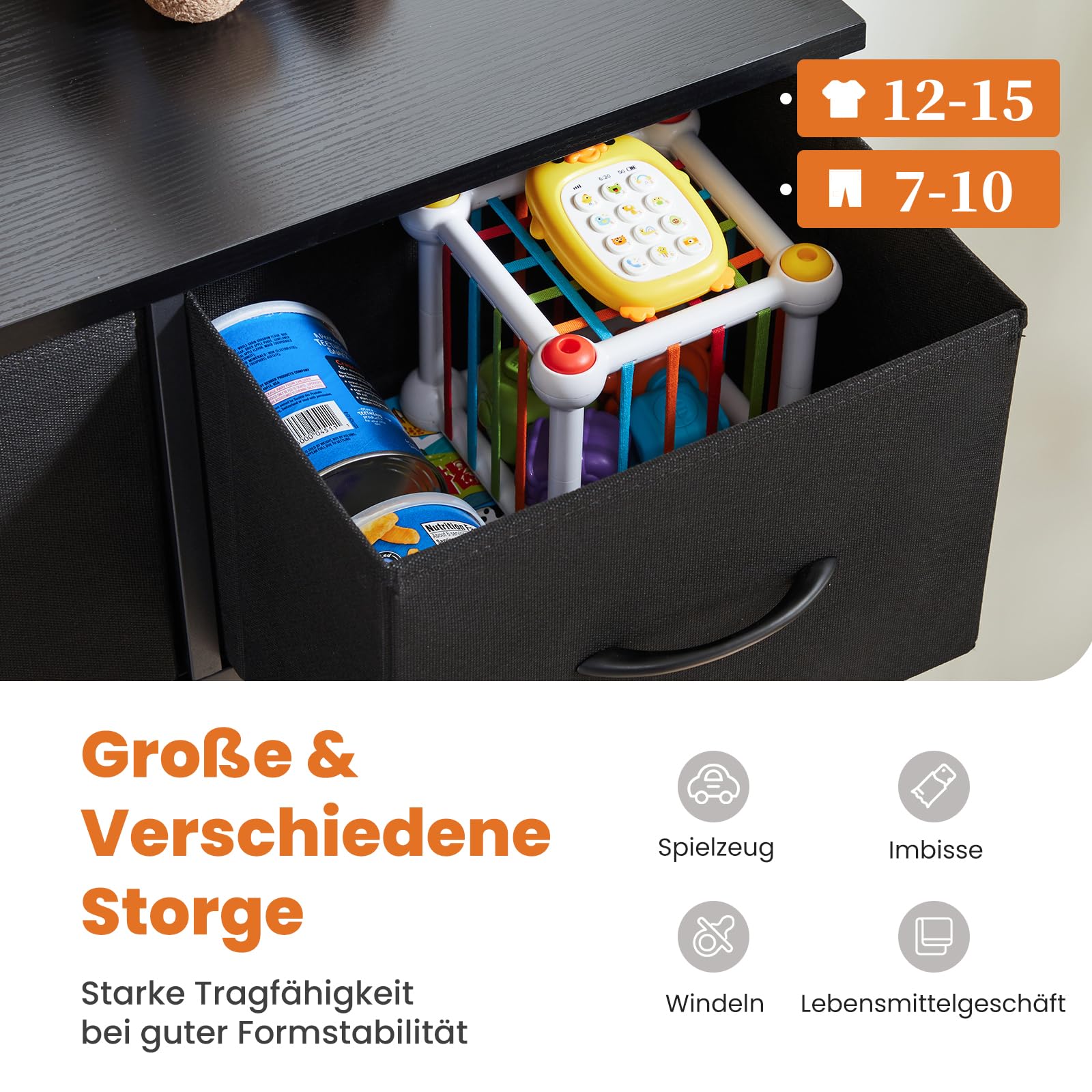 Sweetcrispy Commode avec tiroirs en Tissu - Buffet avec 9 tiroirs en Tissu - Meuble d'organisation pour Cuisine, Bureau, Couloir - Meuble TV avec tiroirs - Noir