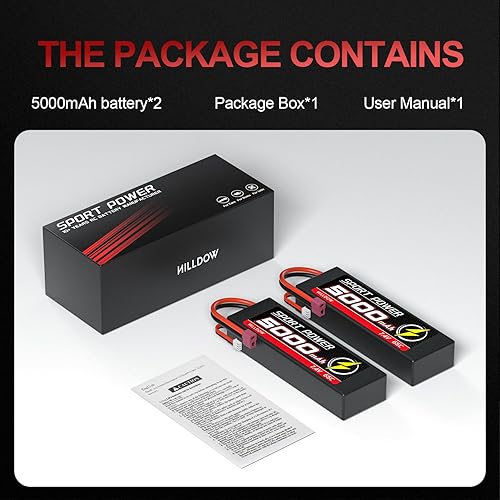 Miniatura 6 de Hilldow Batería Lipo RC de 7.4 V 2S 65C 5000mAh Lipos Hard Case Baterías recargables con conector T estilo Dean para automóviles 18 110 RC camiones
