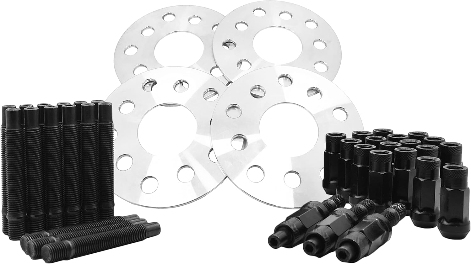 4 Pc 5x112 MM Hub Centric Wheel Spacers 5 MM (66.6 Hub Bore) + 90 MM M14x1.5 Stud Conversion + Black Lugs Works with Audi 09-19 A4 A5 A6 A7 A8 S4 S5 S6 S7 RS5 RS7 Q5 SQ5 Aftermarket