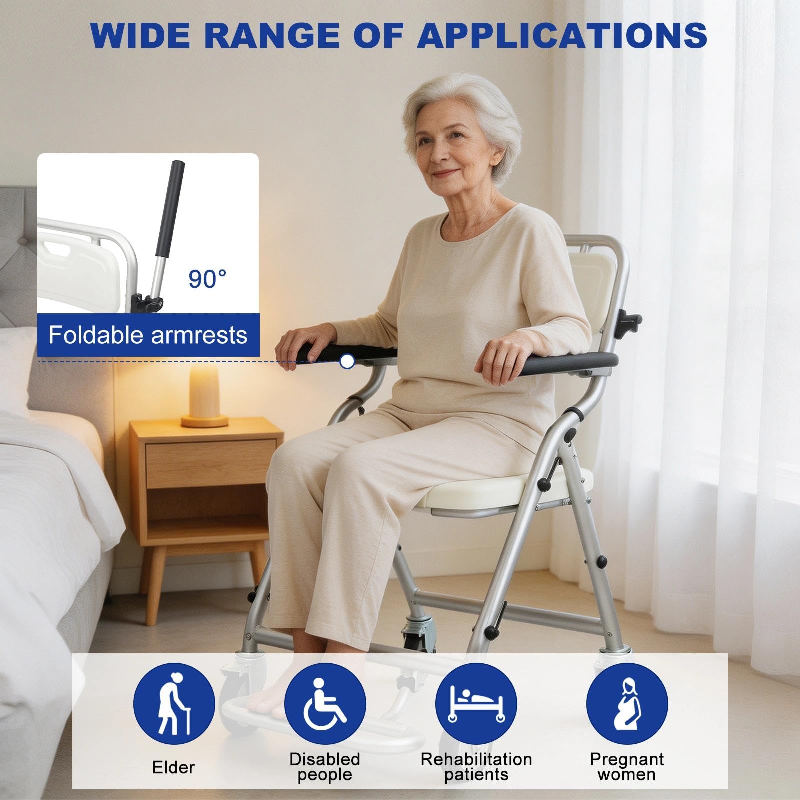 Silla de Ducha con Ruedas Plegable Aluminio, Capacidad de Carga 120kg