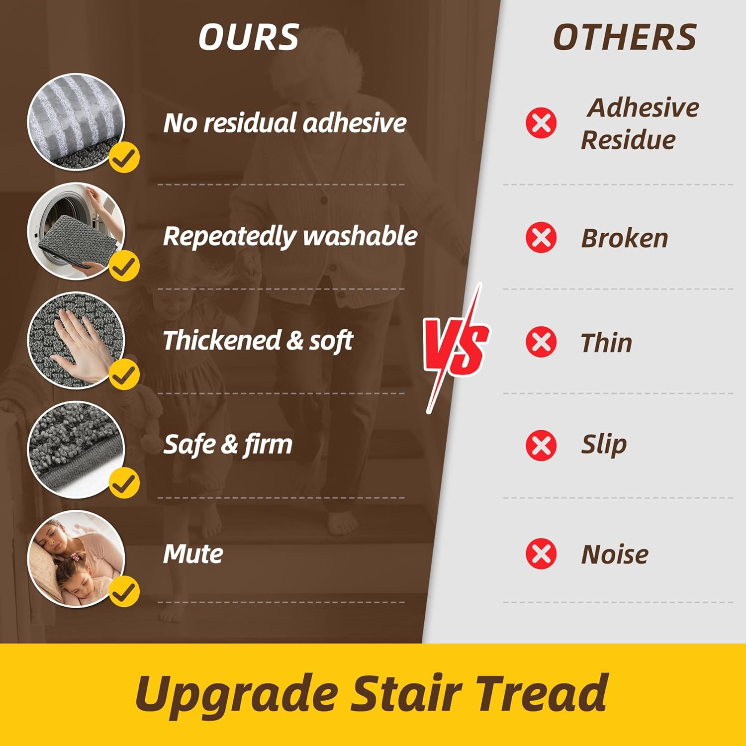 JSEI Stair Treads for Wooden Steps, 14 Pack 9" X 28" Non-Slip Machine Washable Carpet Stair Treads with TPE Backing, Soft Indoor Stair Rug Runner for Kids Elders & Pets, 100% Polyester, Light Grey