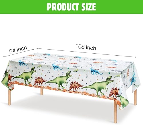 Miniatura 2 de Tatuo 3 manteles de dinosaurio de acuarela de 54 x 108 pulgadas, decoración de mesa de plástico de dinosaurio, desechable, impermeable, mantel de