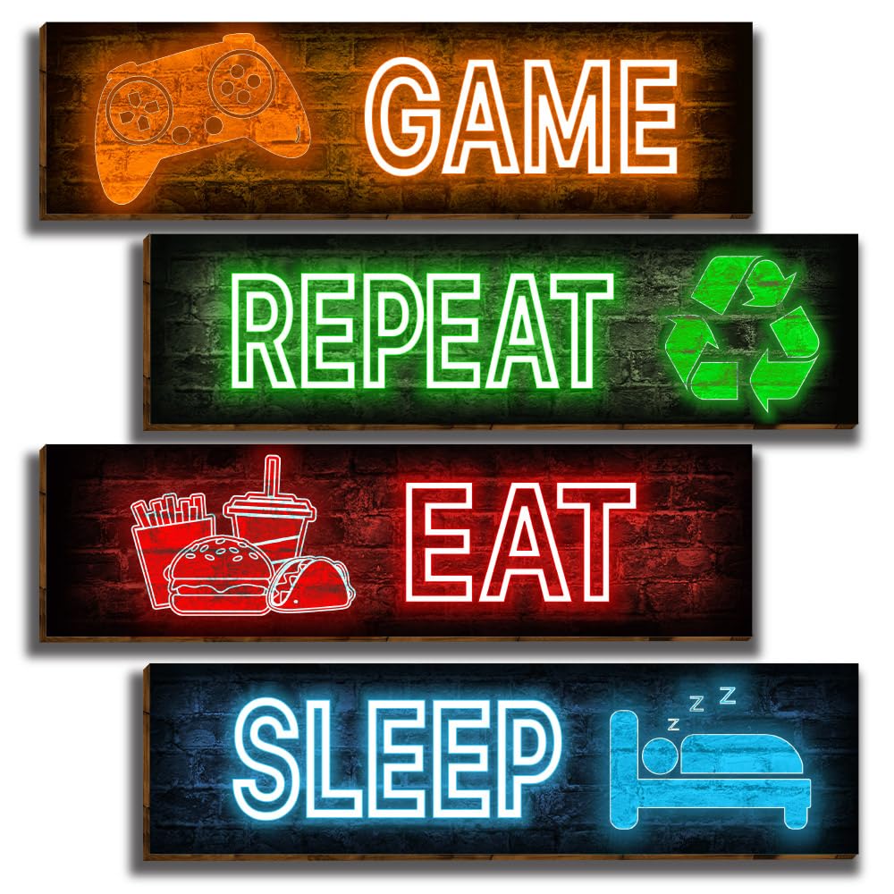 HIWERAN 4 Pcs Game Wall Art Decor, Colorful Gaming Posters for Boys Bedroom Video Game Playroom, Neon Effect Gaming Decorations-30