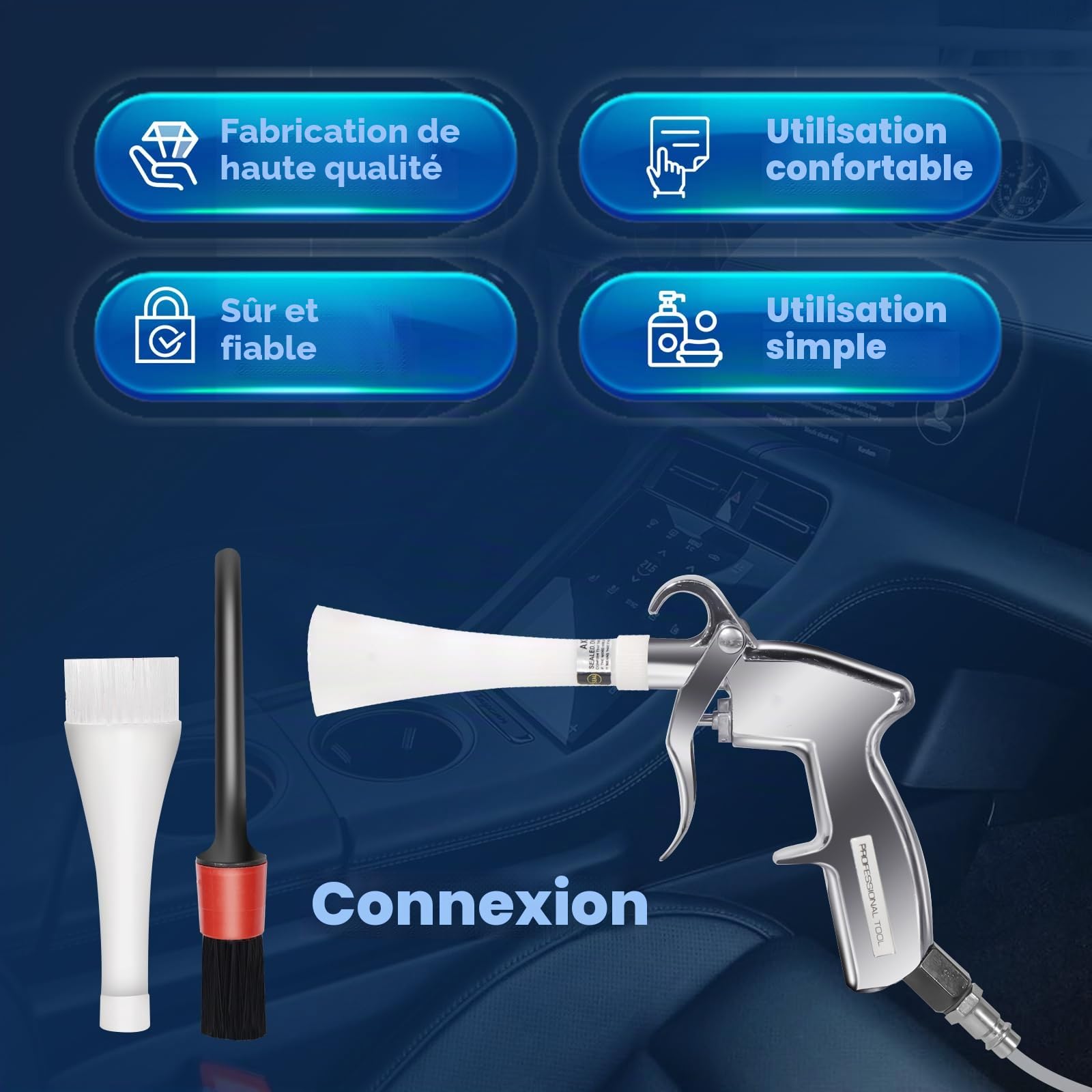 Pistolet Nettoyage Noiture Soufflette Air Comprimé Crée un Flux d'air Puissant de la Poussière et des Déchets Élimine Rapidement Les Déchets