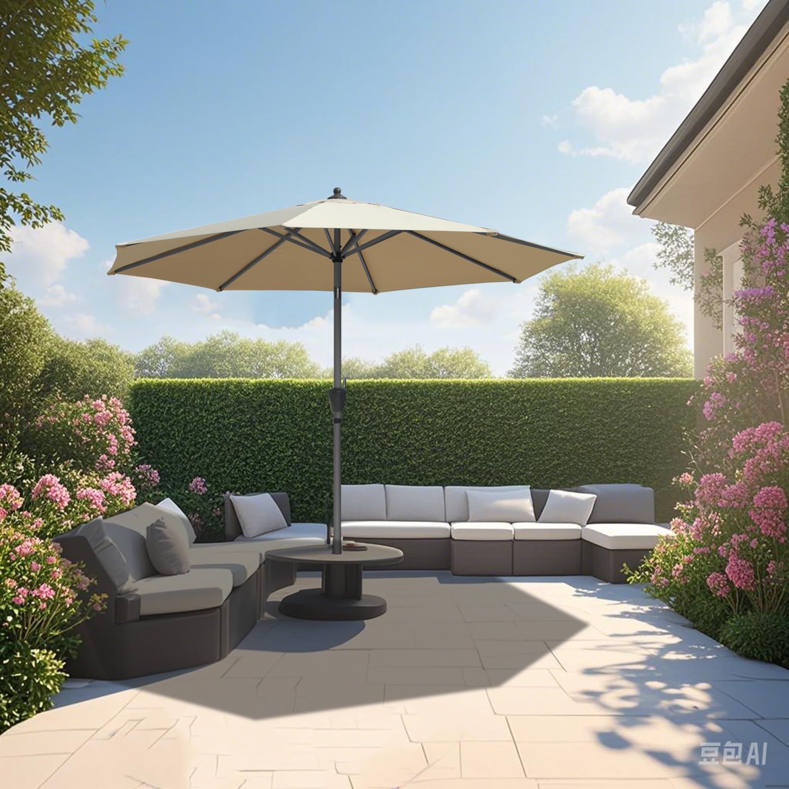 RANSENERS Kippbarer Sonnenschirm 300 cm, Beidseitig um 30° Knickbar, 8 Streben, Verdickter Gewebe, UV50+, für Garten, Balkon, Terrasse, im Freien