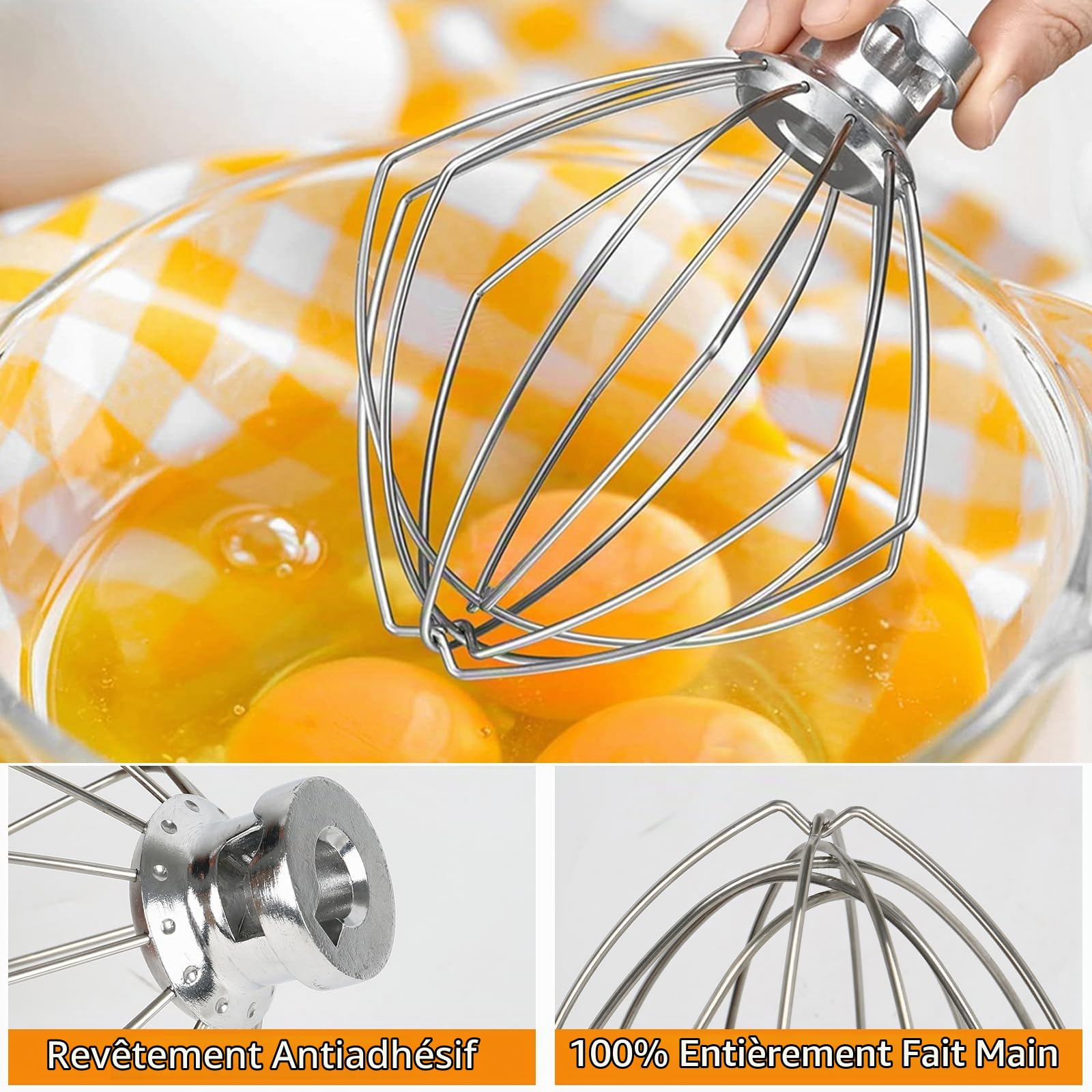 3PCS Fouet à Mousse et Batteur Plat Flexible et Crochet Pétrisseur pour kitchen-a-i-d 4,5 à 5 quart Artisan & Classic Series