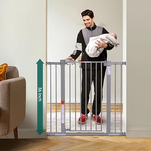 Miniatura 67 de Babelio Puerta de bebé para puertas y escaleras, puerta de 26 a 40 pulgadas con cierre automático para perros y cachorros, fácil de instalar