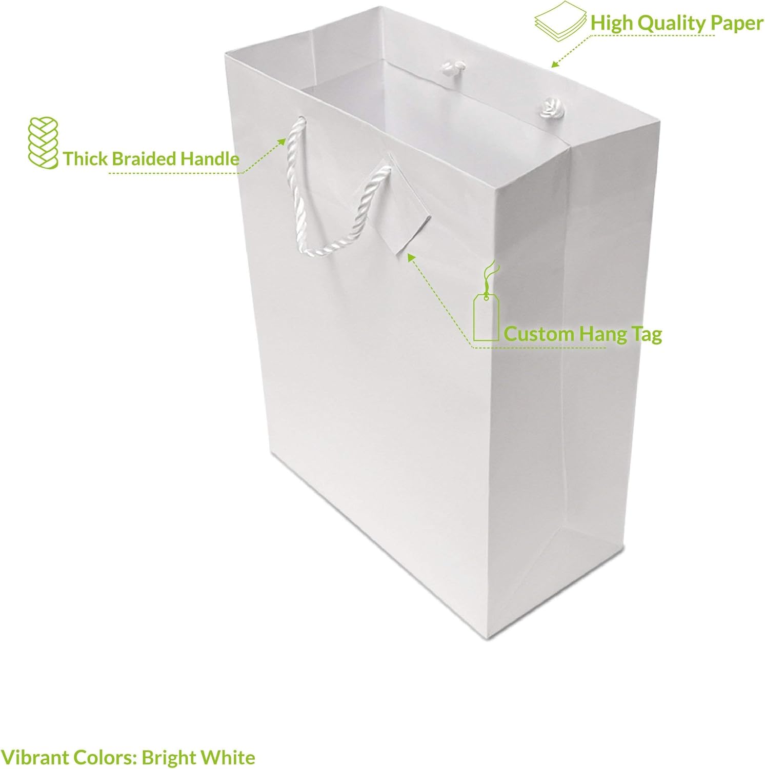 50% Off Discount Wedding Gift Bags - 12 Pack Medium White Designer Paper Shopping Bags with Handles, Gift Wrap Euro Totes for Birthdays, Party Favors, Baby Showers, Bachelorette Parties, Holidays Bulk - 7.5x3.5x9