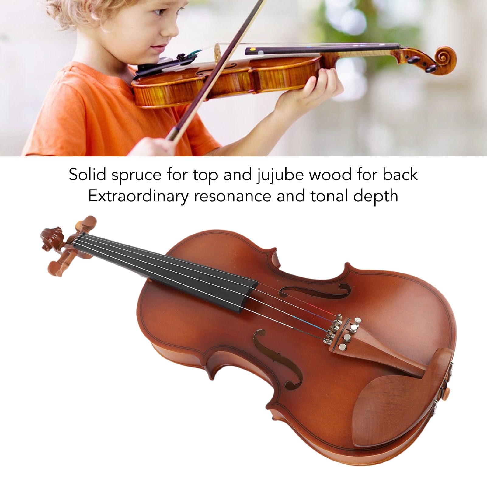 Naroote 4 4 Violino Violino Acustico Opaco in Legno Massello con Archetto e Custodia Rigida Top in Abete Fondo in Giuggiola Design Ergonomico per Principianti Adulti Pratica Ed Esami di