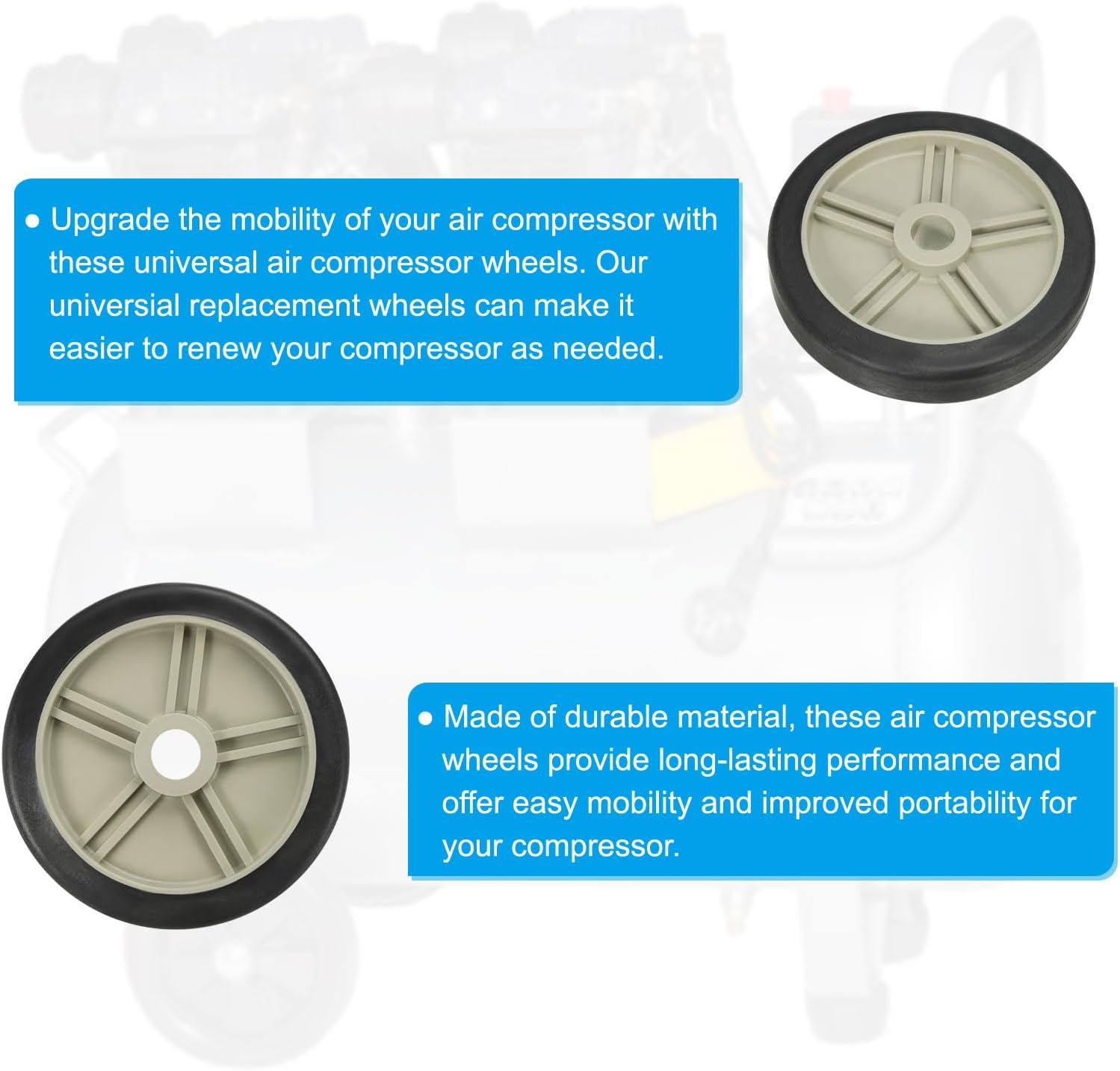 PATIKIL 7.5" Air Compressor Wheels, 2 Pack Universal Air Compressor Wheel Replacement Part with 1" Dia. Hole for Easy Mobility, Beige