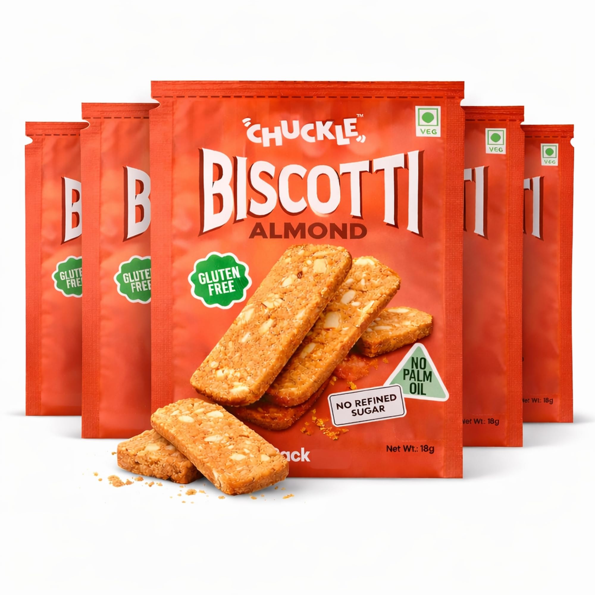 Chuckle Almond Gluten Free Biscotti | No Maida, No Refined Sugar, No Palm Oil | Nutty Crunchy Healthy Snack with Oats & Desi Khand | Everyday Tea Time Biscuit for Kids & Adults, 5 X 18g-image-25