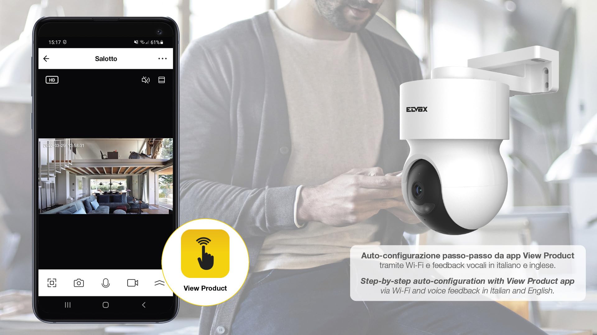 VIMAR 46241.030B Telecamera WiFi motorizzata da esterno, a colori Full-HD, supervisione da app, registrazione su micro SD fino a 128 GB (non inclusa)