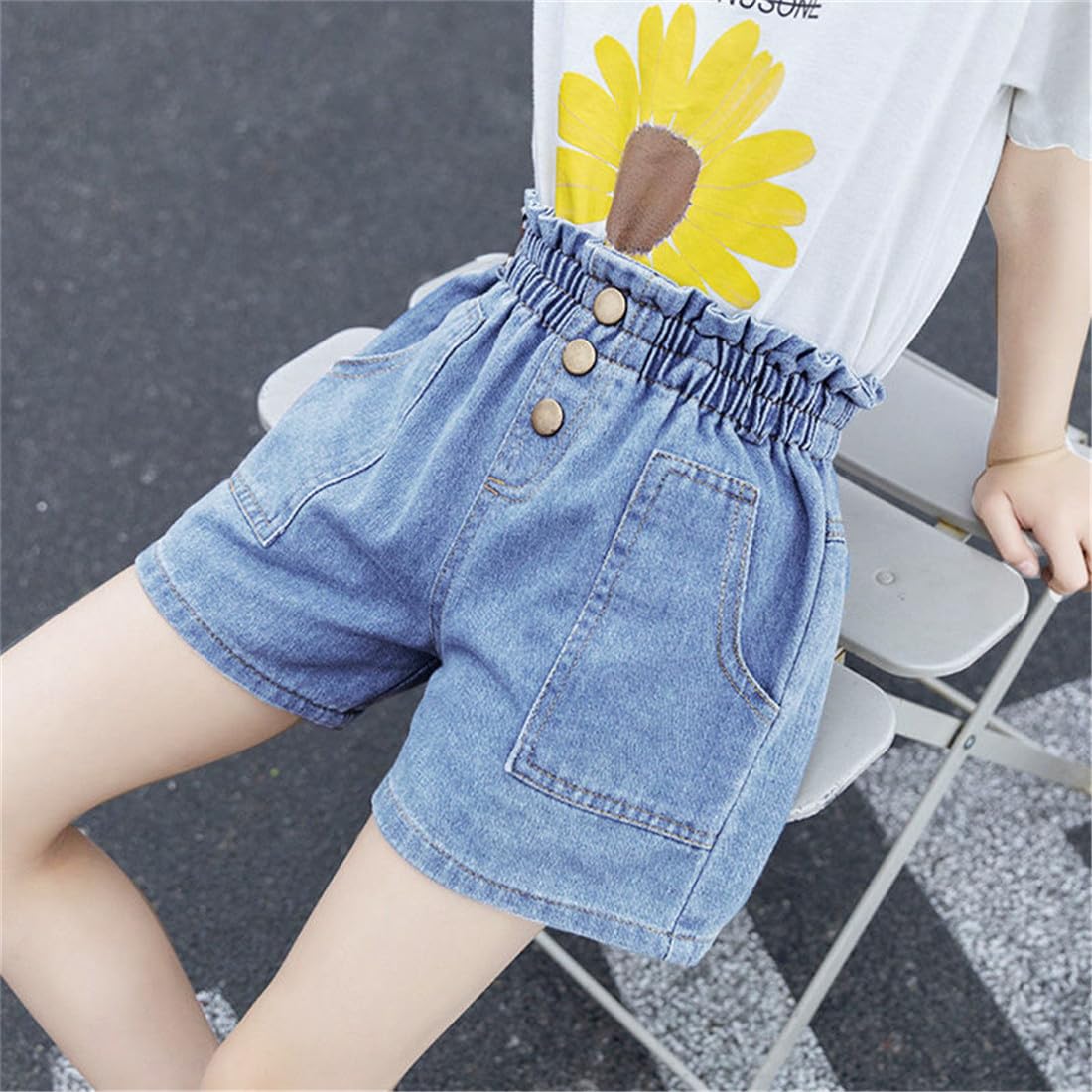 SZJIAHTM 3Pack Kinder Mädchen Sommer Emboridery Flower Denim Shorts Jeans Kurze Hosen Sommerhose