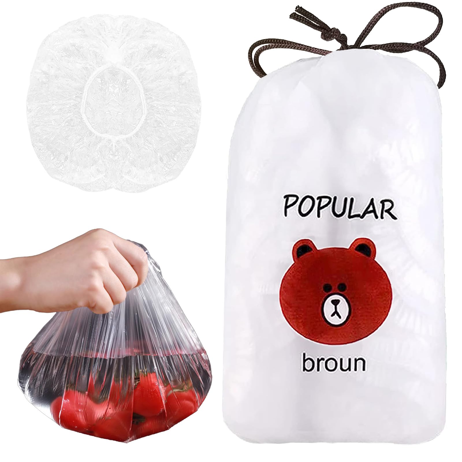 350 Pcs Fresher for Longer Bags, Elasticated Food Covers Plastic Stretch, Plastic Wrap for Meat, Fruit, Vegetables, Disposable Cling Film, Biodegradable