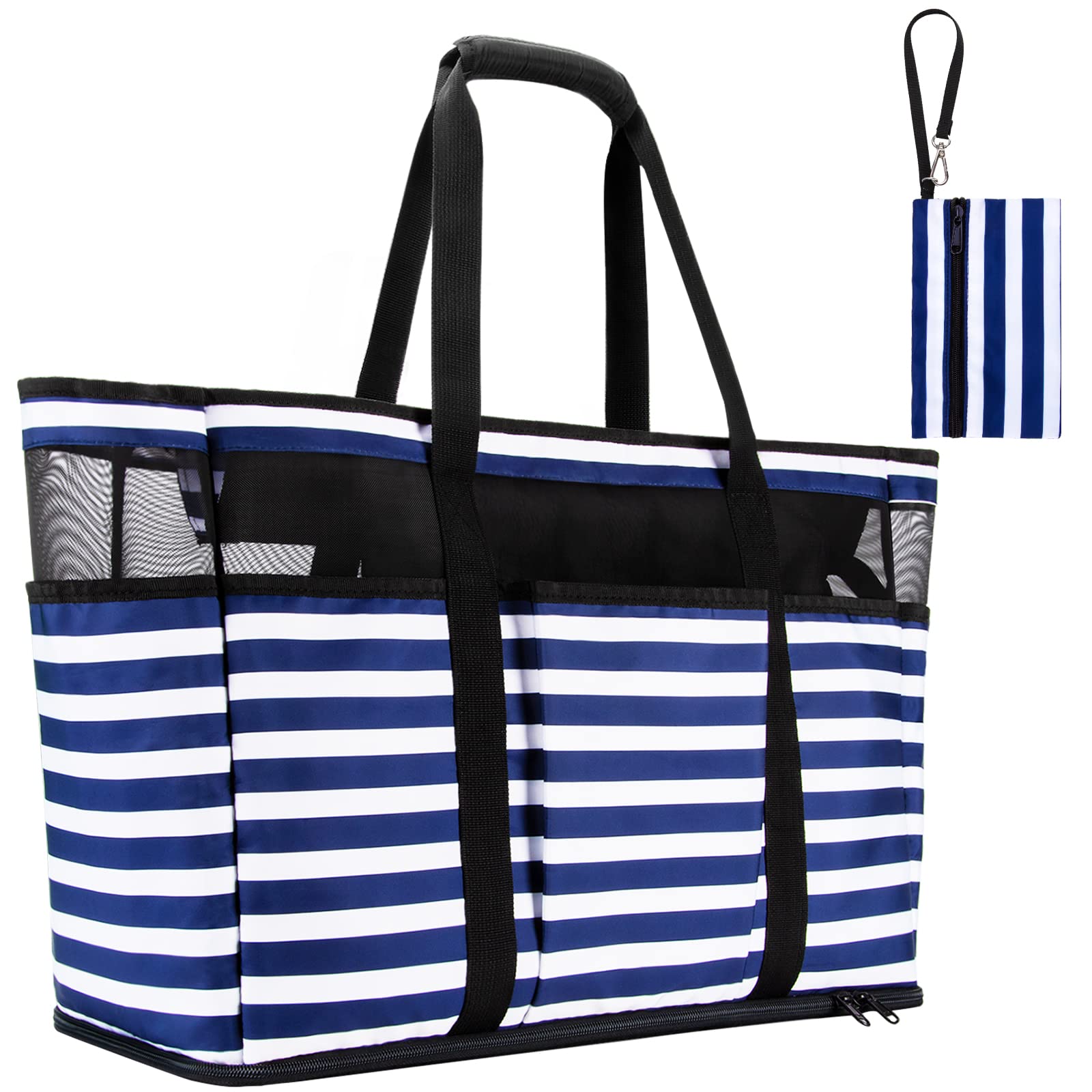 TEUENBolsa Playa Grande XXL Familiar, Ligero Bolso Malla Mujer de Hombro Impermeable Antiarena con Cremallera Multi Bolsillos Bolso Tote de Nailon para Picnic,Vacaciones,Compras,Trabajo,Viaje