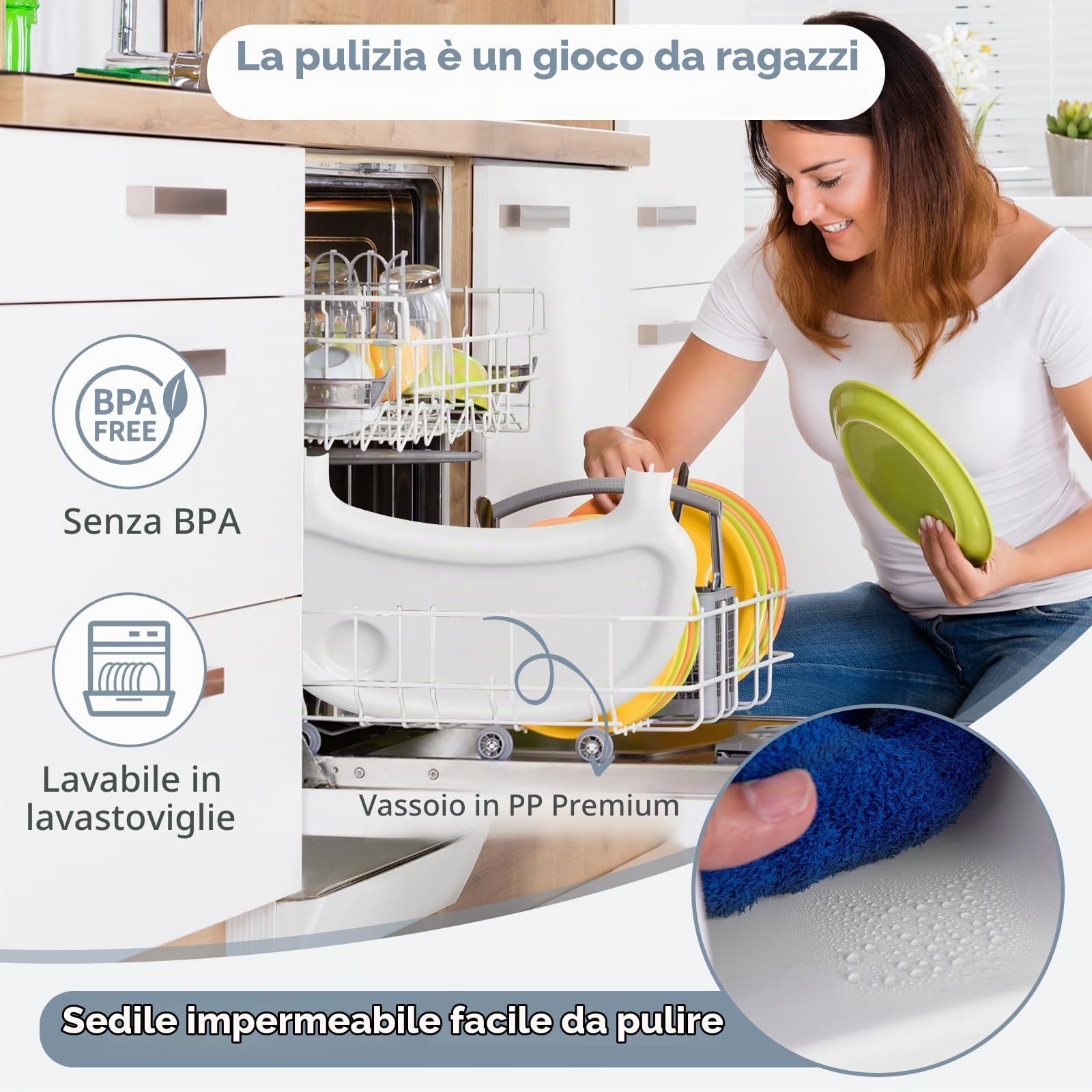 LIFEZEAL Seggiolone Pappa, Altezza Regolabile in 4 Posizioni, Seggiolone Evolutivo, con Poggiapiedi, Vassoio Regolabili e Cintura di Sicurezza, Telaio in Metallo, per Bambini 6-36 Mesi (bianco)