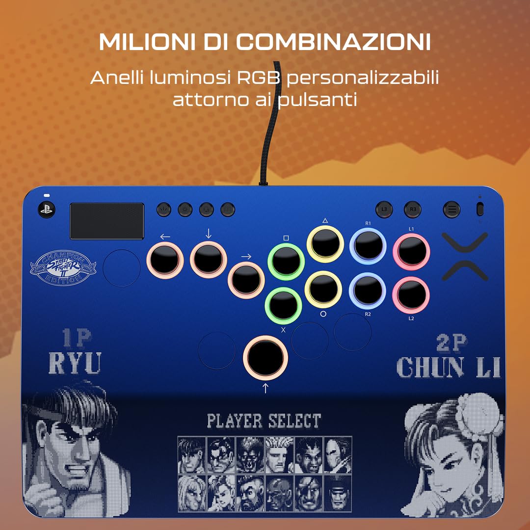 Turtle Beach Victrix Pro KO Leverless Fight Stick - Street Fighter II: Champion Edition, con licenza ufficiale Capcom e PlayStation, compatibile con PS4, PS5 e PC, con switch RGB hot swappable