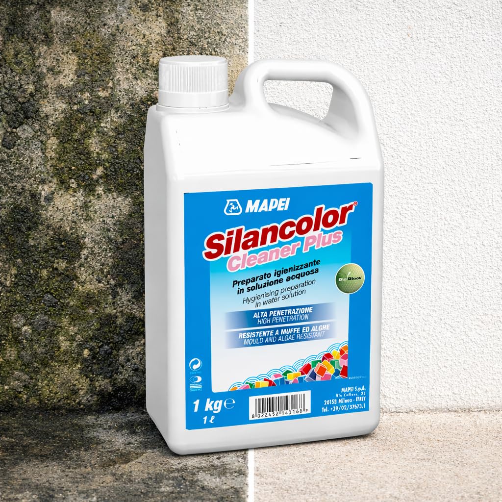 MAPEI Silancolor Cleaner Plus, Soluzione Igienizzante per Superfici Murali, Rimozione Muffe e Alghe, Liquido Trasparente, Senza Solventi, per Interni ed Esterni, 1 Kg - 3
