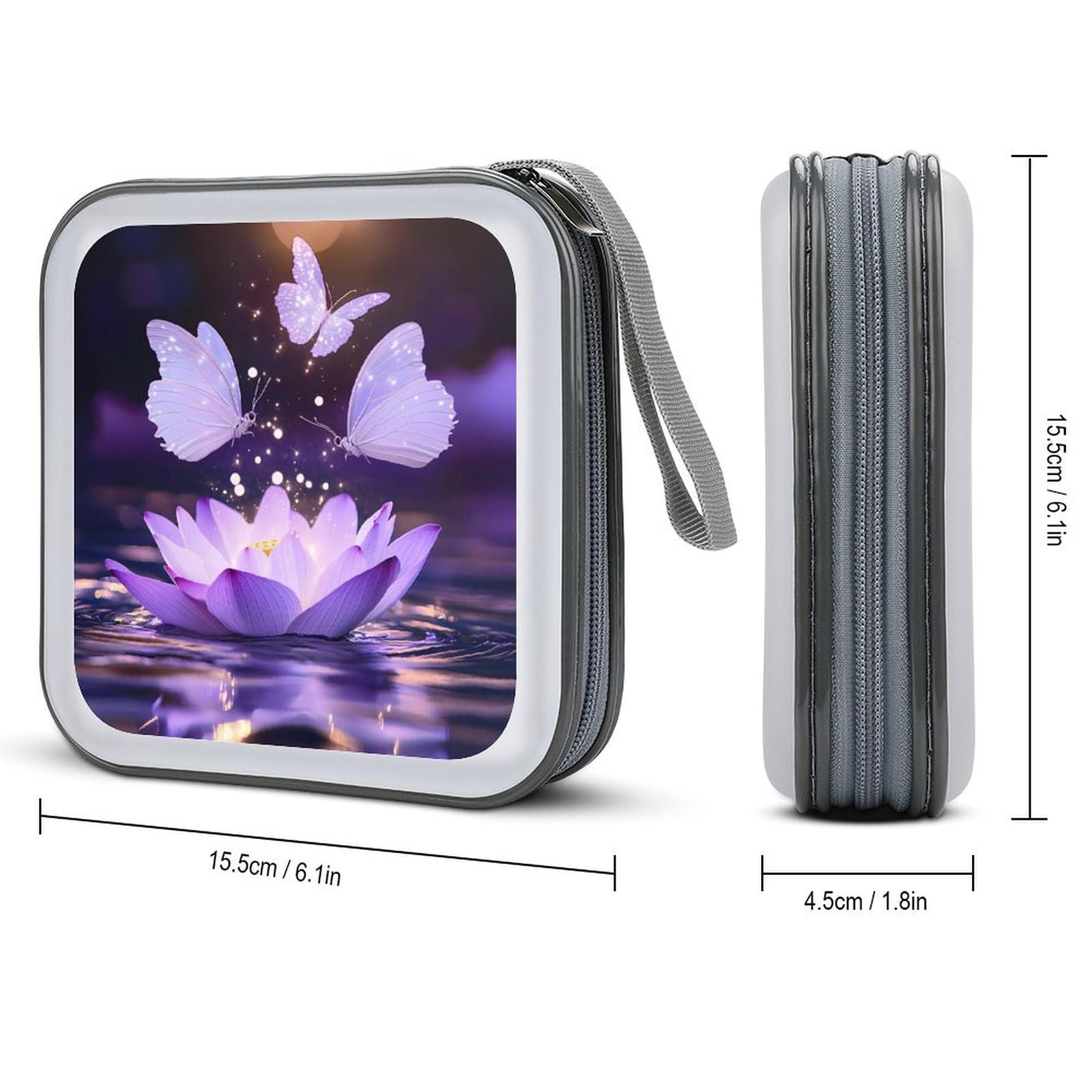 Lotuses Flower And Butterfly CD Case Portable DVD Holder Storage Organizer for Home Travel