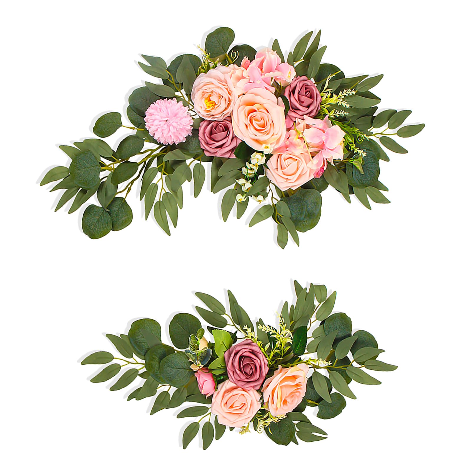 Kadimendium Set di 2 Fiori Artificiali per Nuziale Realistico per Ingresso Reception, Cartello di Benvenuto per Uso Interno Ed Esterno, 60x25 Cm (Rosa)