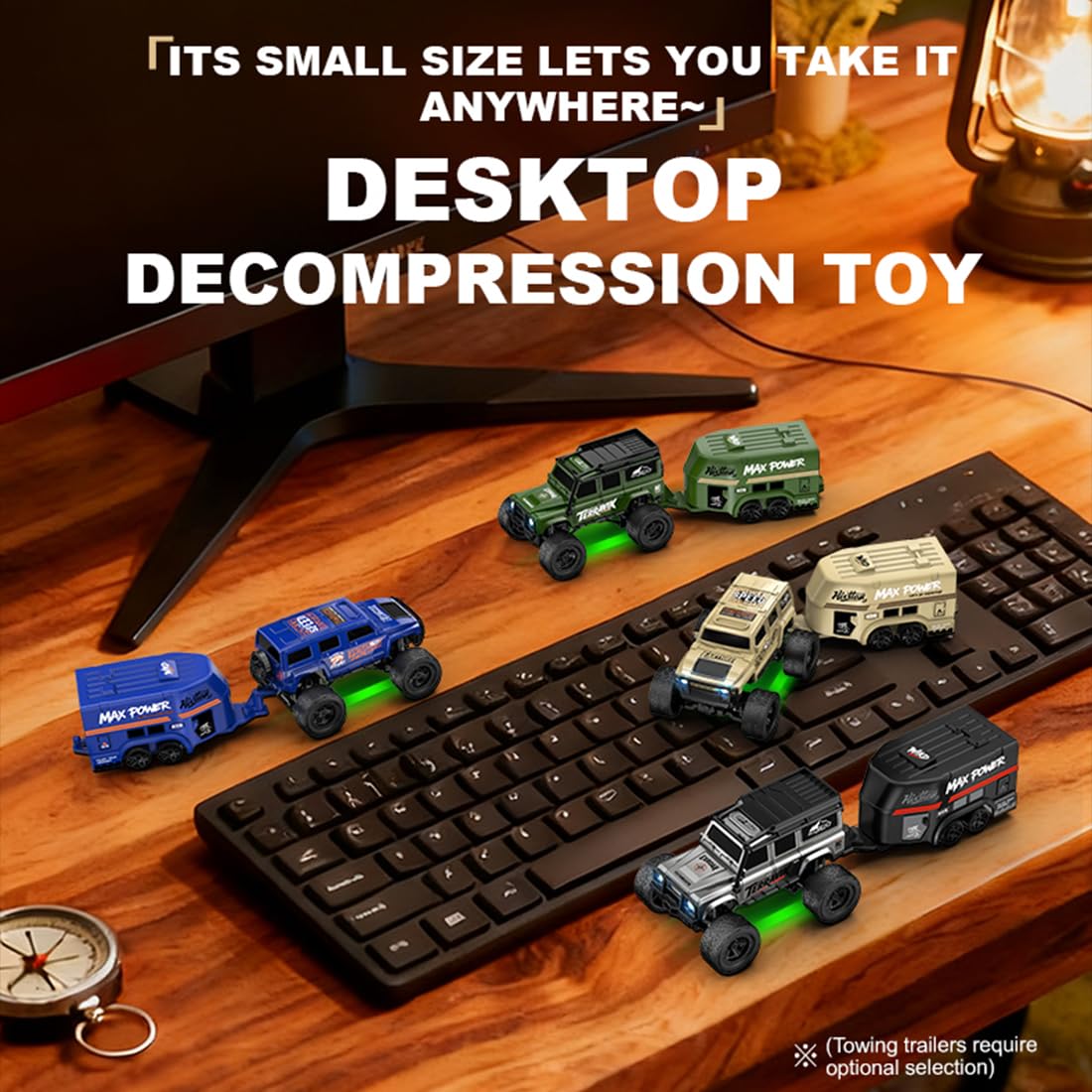 Camion radiocomandato con rimorchio, 1/64 2.4G Mini RC Offroad Crawler con luci LED, ricarica magnetica e modalità 2 velocità, regalo per adulti e ragazzi