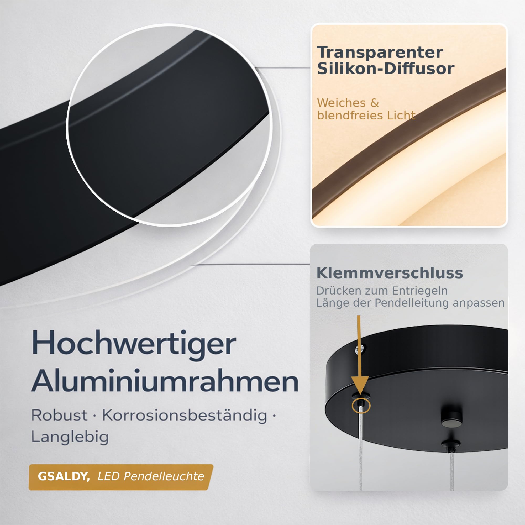 LED Pendelleuchte Esstisch Hängelampe Ring 22W Schwarz 60cm | Hängeleuchte Mit 3 Farbtemperaturen Modern Aluminium Kronleuchter Hängend 160cm Höhenverstellbar Für Esstischlampe Küchen