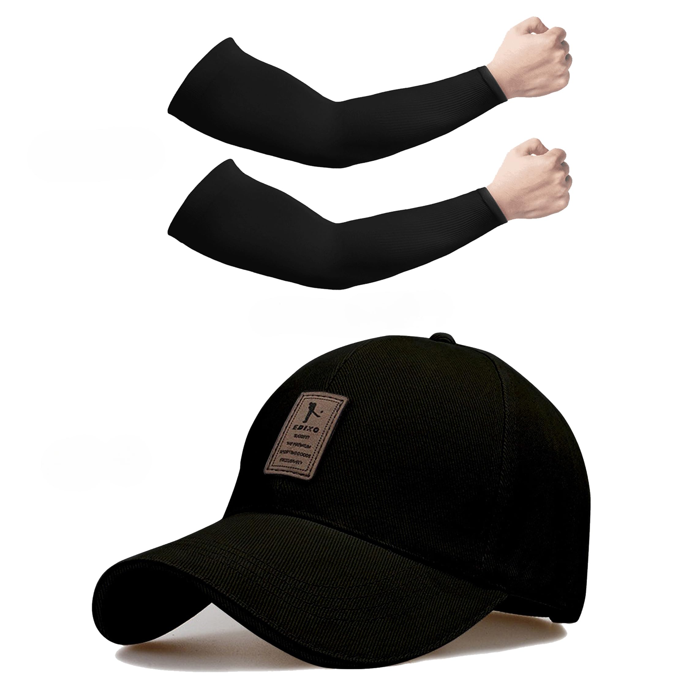 evanden Pack of 2 Eddiko Cotton Stylish baseball Cap and UV Sun Protection Arm Sleeves Set Free Size-picture-55