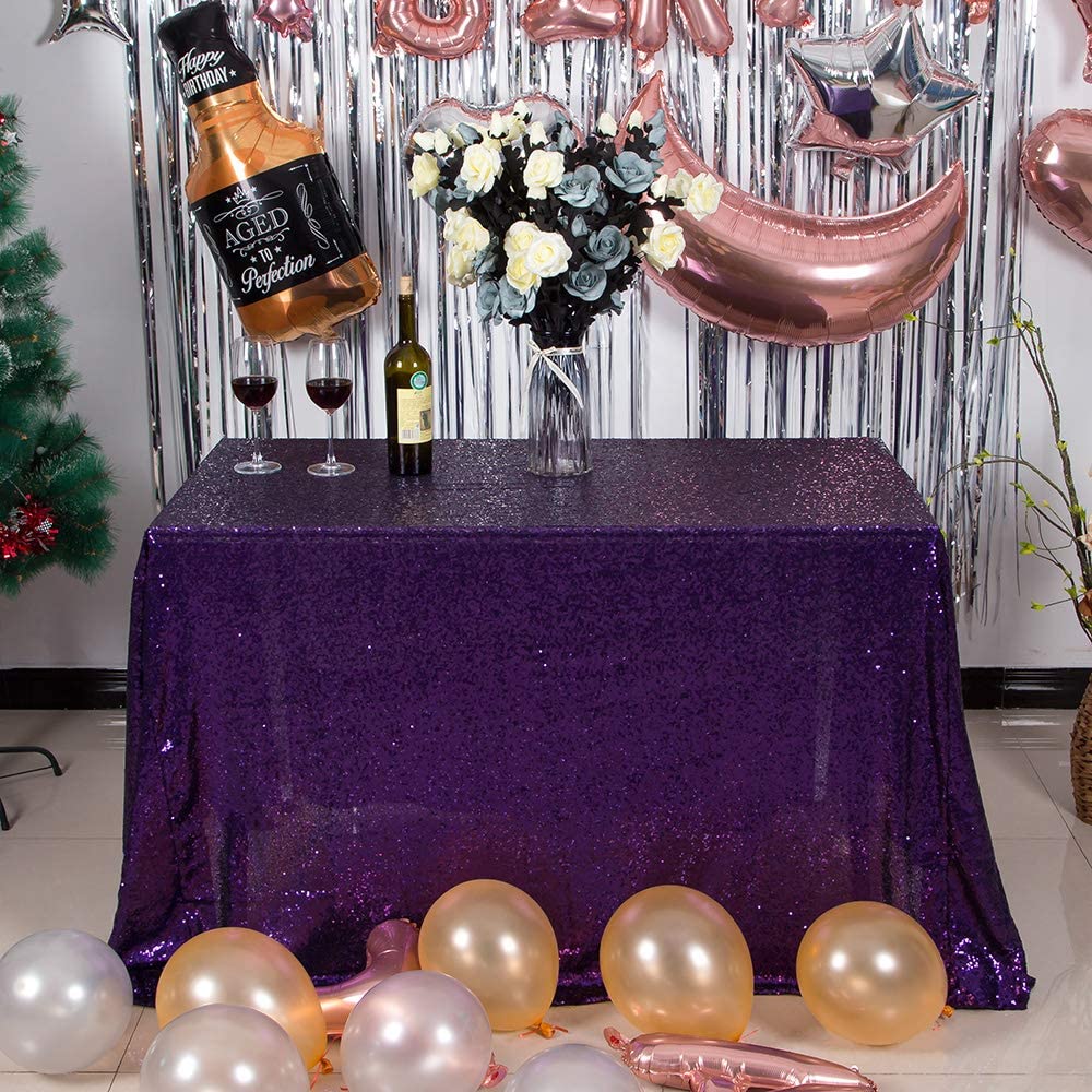 JYFLZQ Purple Sequin Tablecloth 50" x 50" Square Sparkly Drape Table Cloths Table Cover Overlay for Wedding Birthday Party Baby Bridal Shower